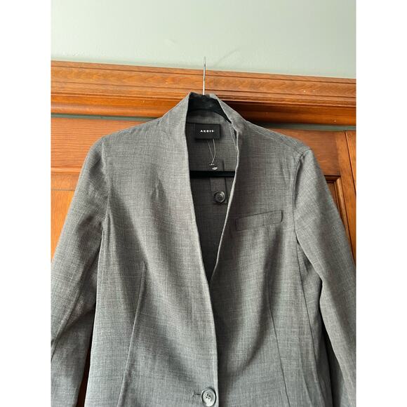 Akris Women's One Button Slim Fit Linen Wool Blend Blazer Long Sleeve Gray SZ 6 - Picture 3 of 10